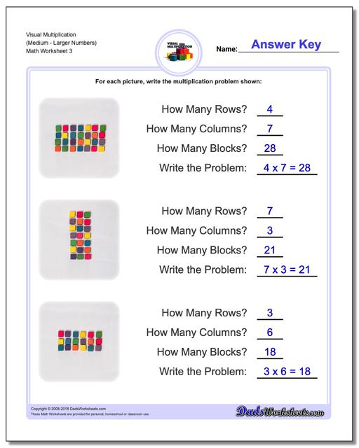 Visual Multiplication Worksheet (MediumLarger Numbers)