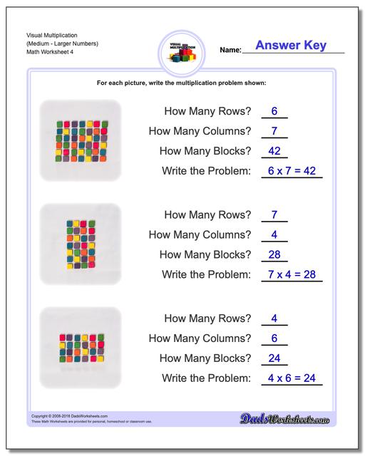 Visual Multiplication Worksheet (MediumLarger Numbers)