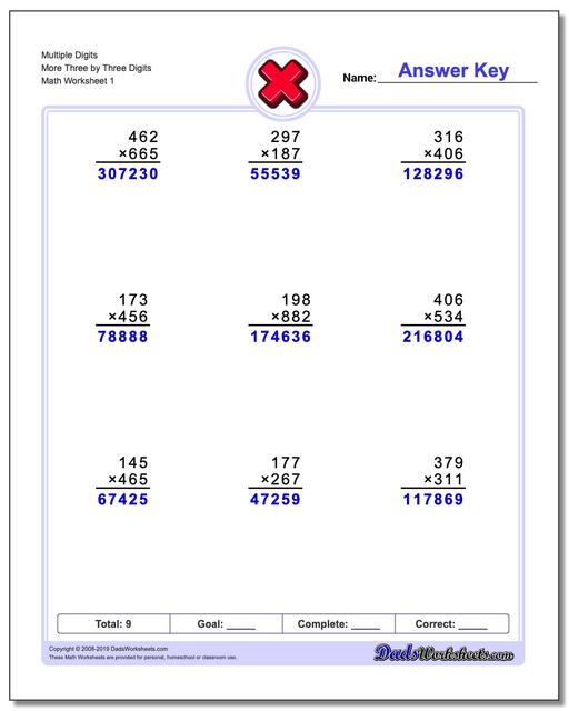 Multiplication Worksheets: Multiple Digit