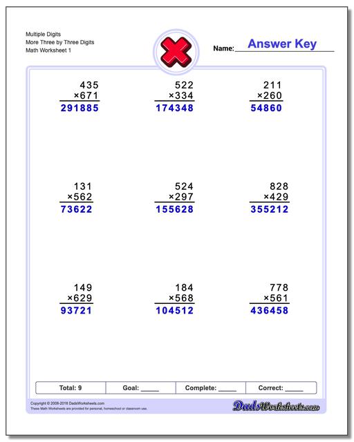 Multiple Digits More Three by Three Digits Multiplication Worksheet