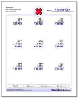 Multiple Digits More Three by Three Digits Worksheet