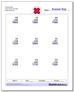 Multiple Digits More Two by Two Digits Multiplication Worksheet