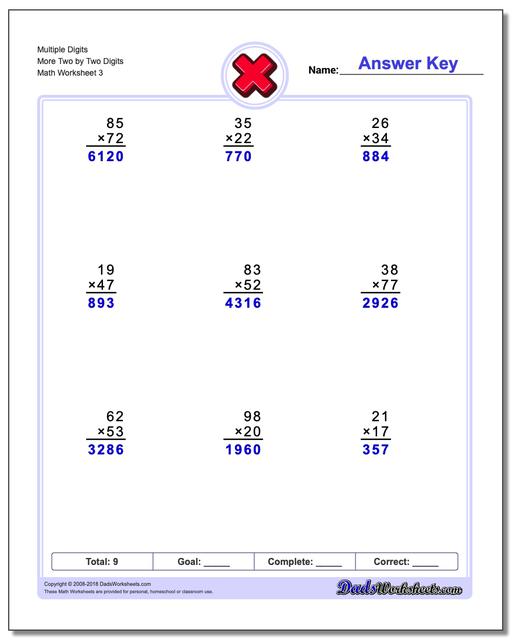 Multiple Digits More Two by Two Digits Worksheet