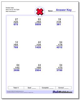 Multiple Digits More Two by Two Digits Worksheet