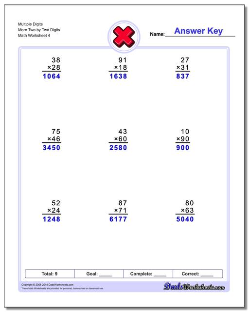 Multiple Digits More Two by Two Digits Worksheet