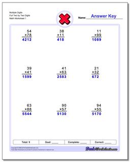 Multiple Digits Full Two by Two Digits Multiplication Worksheet