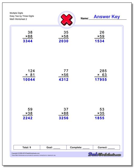 Multiple Digits Easy Two by Three Digits www.dadsworksheets.com/worksheets/multiplication.html Worksheet