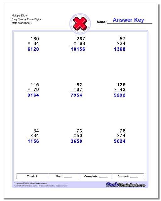 Multiplication Worksheets: Multiple Digit