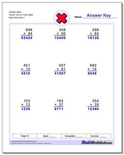 Multiple Digits Harder Two by Three Digits Multiplication Worksheet