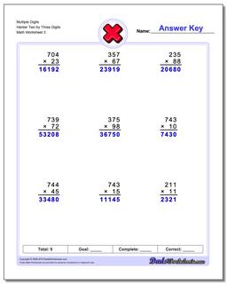 Multiple Digits Harder Two by Three Digits Worksheet