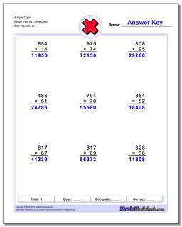 Multiple Digits Harder Two by Three Digits Worksheet