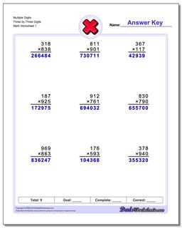 Multiple Digits Three by Three Digits Multiplication Worksheet
