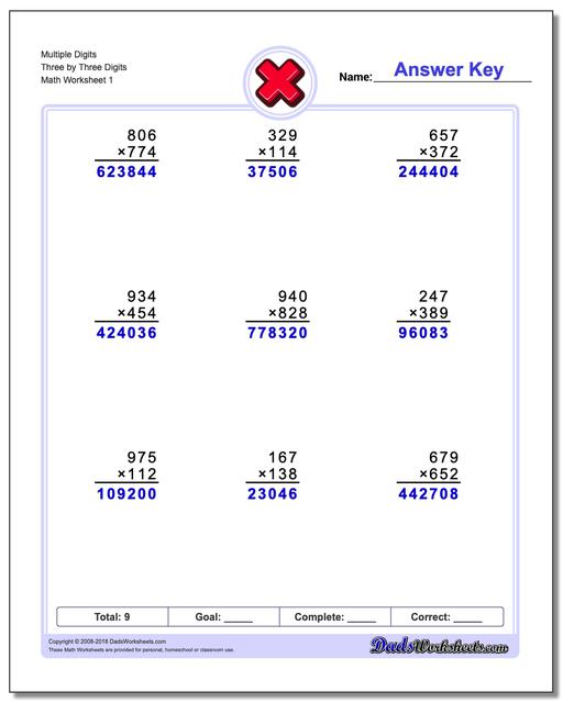 Multiple Digits Three by Three Digits Multiplication Worksheet