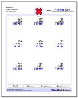 Multiple Digits Three by Three Digits Worksheet