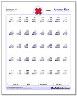 Multiplication Worksheet by 100