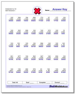 Multiplication Worksheet by 100