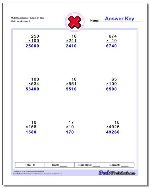 Multiplication Factors Worksheets