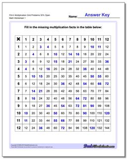 Multiplication Worksheet Fill-In Grid Problems 30% Open