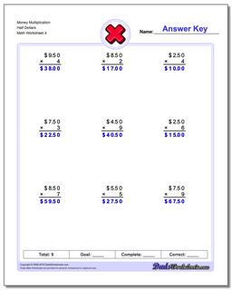 Money Multiplication Worksheet Half Dollars