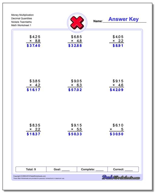 multiplication worksheets multiplication with money