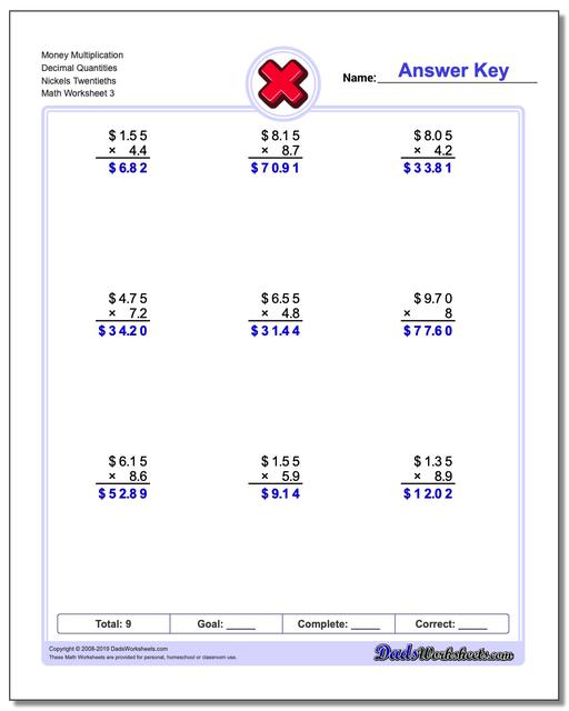 multiplication worksheets multiplication with money