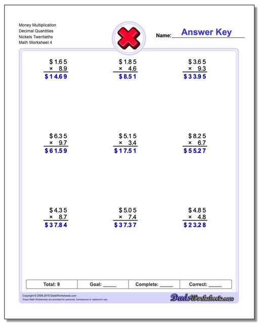 multiplication worksheets multiplication with money
