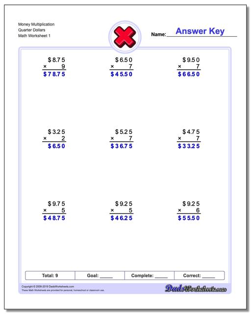 multiplication worksheets multiplication with money