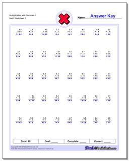 Multiplication Worksheet with Decimals 1