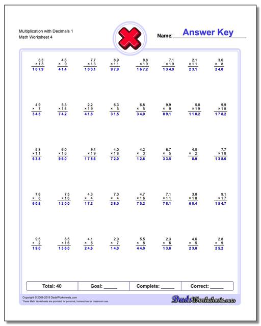 multiplication worksheets multiplication with decimals