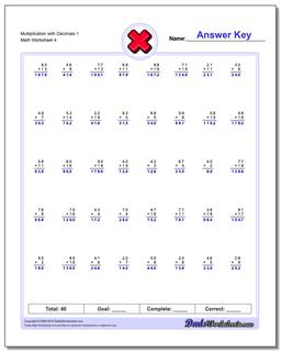 Multiplication Worksheet with Decimals 1