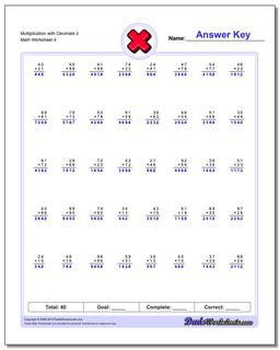 Multiplication Worksheet with Decimals 2