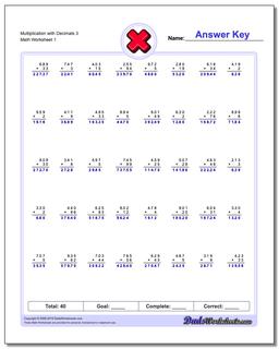 Multiplication Worksheet with Decimals 3