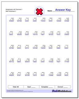Multiplication Worksheet with Decimals 3