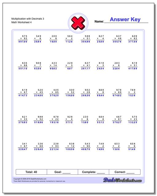 Multiplication Worksheet with Decimals 3