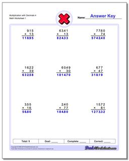 Multiplication Worksheet with Decimals 4