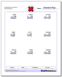 Multiplication Worksheet with Decimals 4