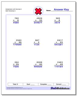 Multiplication Worksheet with Decimals 4
