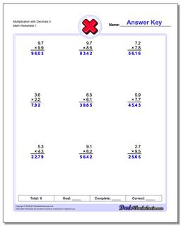 Multiplication Worksheet with Decimals 5