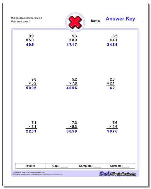 Worksheets Decimal Multiplication Worksheets multiplication with decimals worksheet 5