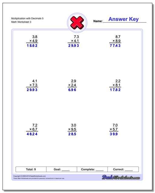 Multiplication Worksheet with Decimals 5