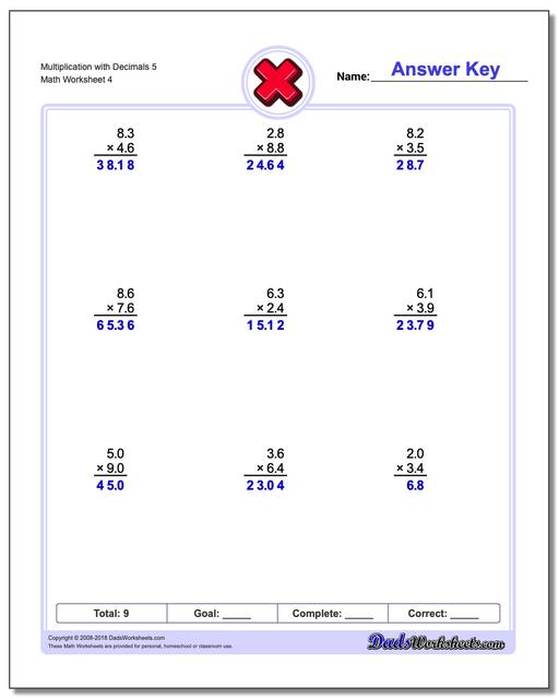 Multiplication Worksheet with Decimals 5