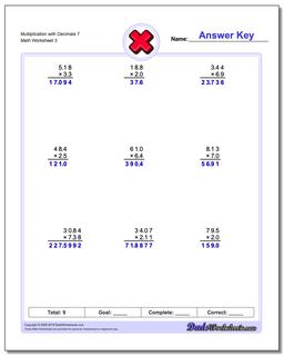 Multiplication Worksheet with Decimals 7