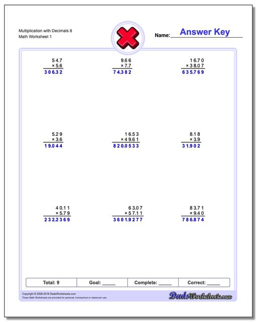 Multiplication Worksheet with Decimals 8