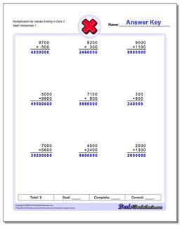 Multiplication Worksheet by Values Ending in Zero 2