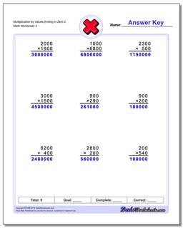 Multiplication Worksheet by Values Ending in Zero 2