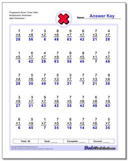 Multiplication Worksheet Progressive Seven Times Table Worksheet
