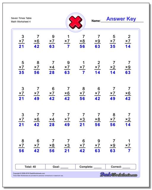 multiplication 7 times table worksheet