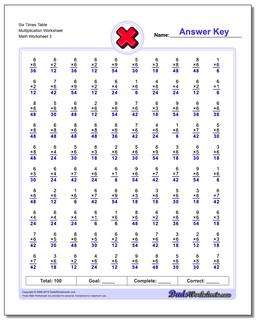 Six Times Table Multiplication Worksheet