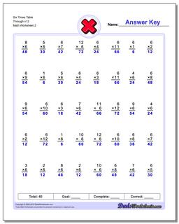 Six Times Table Through x12 /worksheets/multiplication.html Worksheet