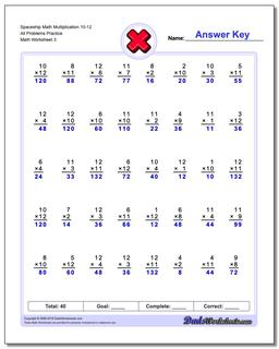 Spaceship Math Multiplication Worksheet 10-12 All Problems Worksheet Practice